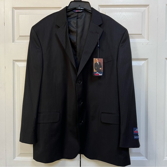 NWT Stafford 100% Wool Mens Black Pinstripe Suit Size 50R - Picture 13 of 14